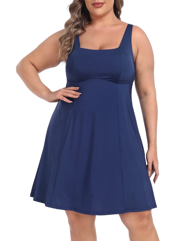 Plus Size Tennis Athletic Workout Dress with Built-in Shorts & Bra - Image 44