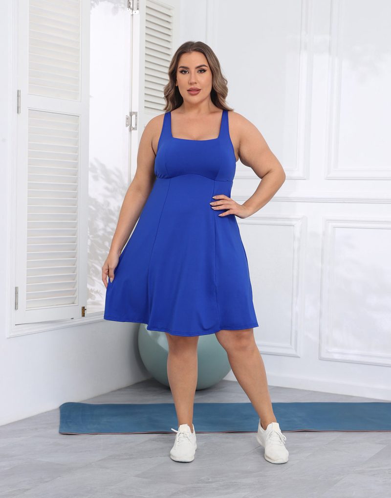 Plus Size Tennis Athletic Workout Dress with Built-in Shorts & Bra - Image 48