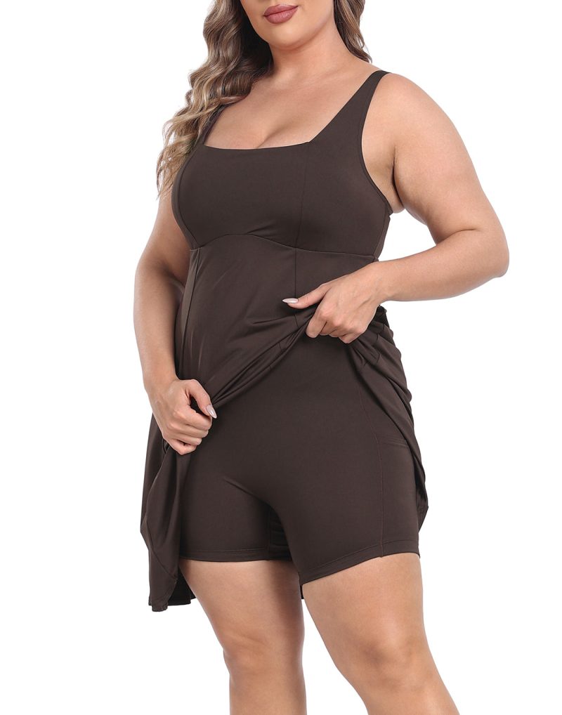Plus Size Tennis Athletic Workout Dress with Built-in Shorts & Bra - Image 58