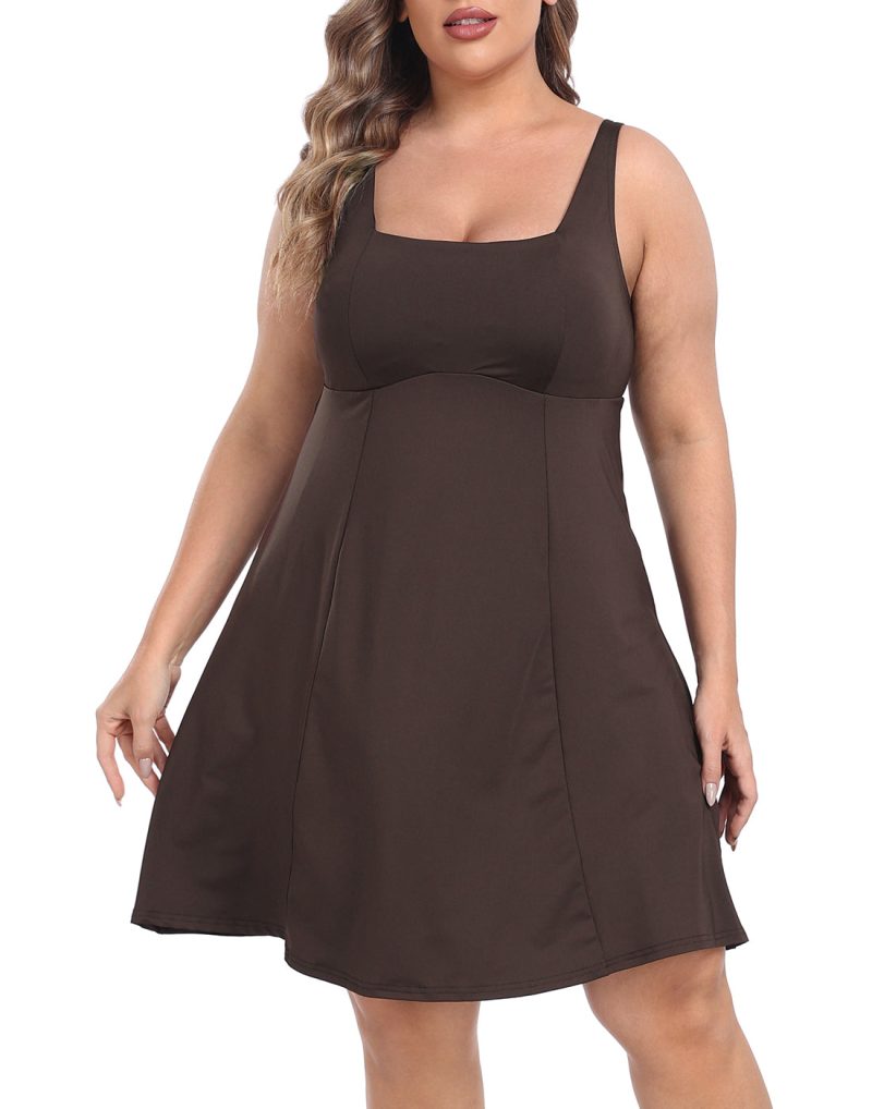 Plus Size Tennis Athletic Workout Dress with Built-in Shorts & Bra - Image 56