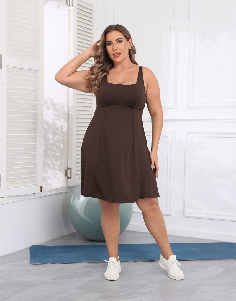 Plus Size Tennis Athletic Workout Dress with Built-in Shorts & Bra - Image 54