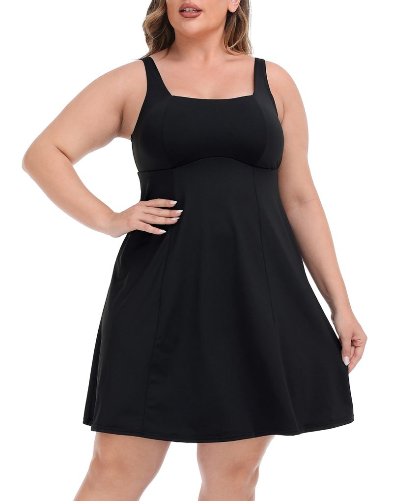 Plus Size Tennis Athletic Workout Dress with Built-in Shorts & Bra - Image 3