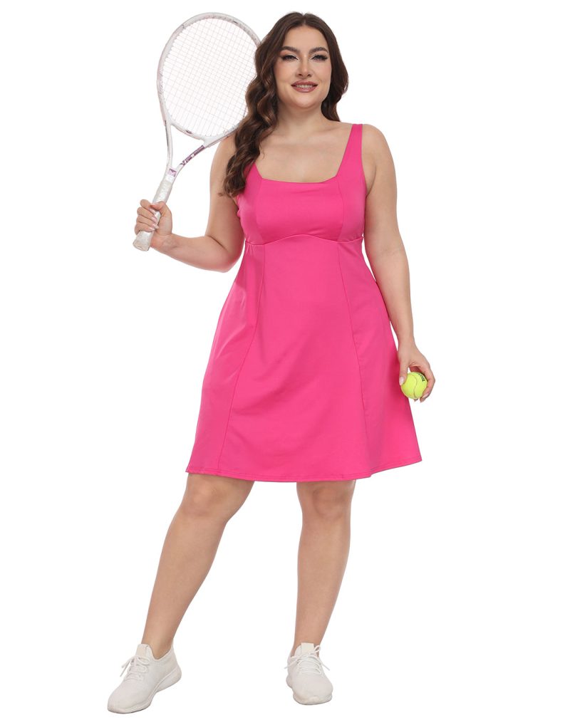 Plus Size Tennis Athletic Workout Dress with Built-in Shorts & Bra - Image 10
