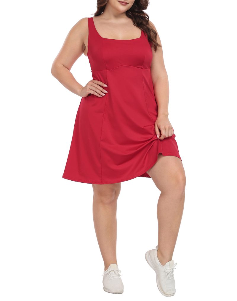 Plus Size Tennis Athletic Workout Dress with Built-in Shorts & Bra - Image 11