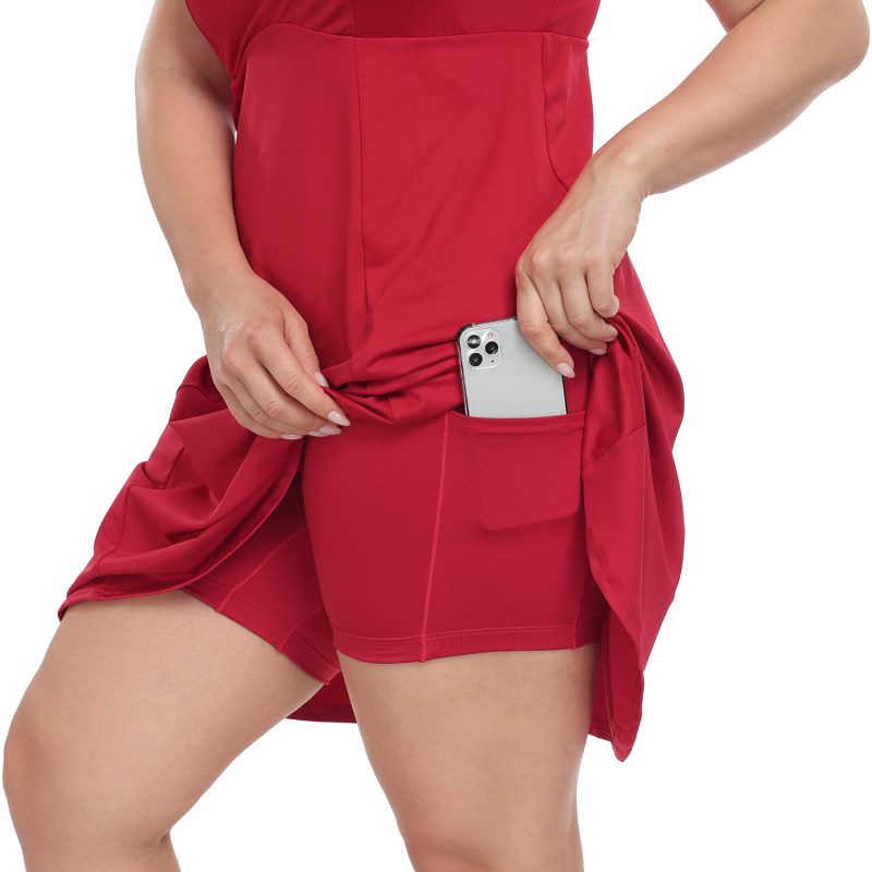 Plus Size Tennis Athletic Workout Dress with Built-in Shorts & Bra - Image 12