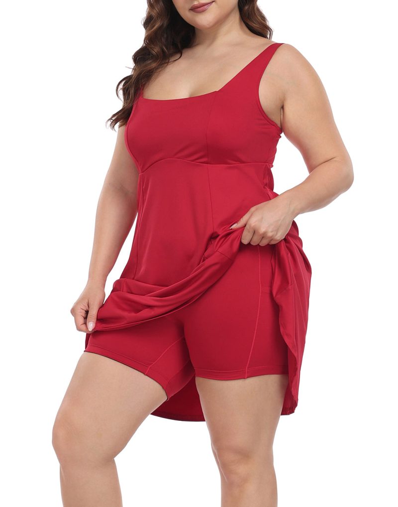 Plus Size Tennis Athletic Workout Dress with Built-in Shorts & Bra - Image 13