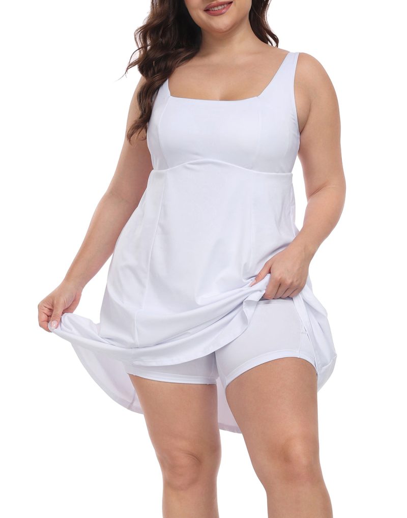 Plus Size Tennis Athletic Workout Dress with Built-in Shorts & Bra - Image 18