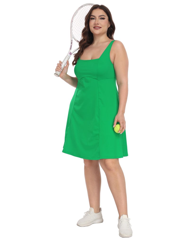 Plus Size Tennis Athletic Workout Dress with Built-in Shorts & Bra - Image 25