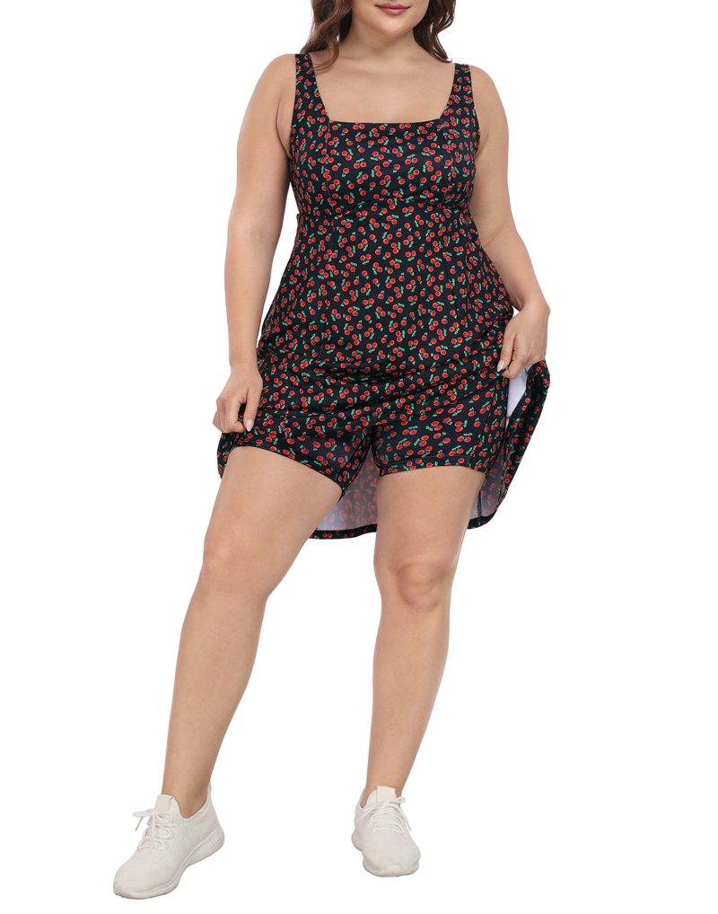 Plus Size Tennis Athletic Workout Dress with Built-in Shorts & Bra - Image 31