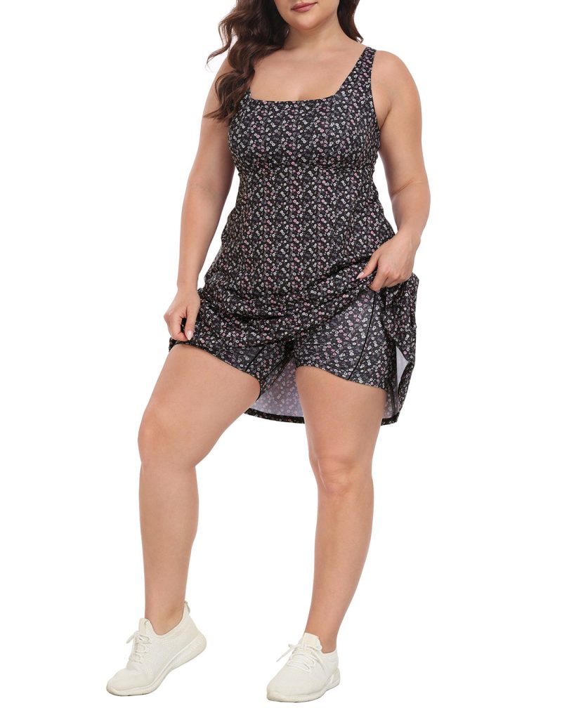 Plus Size Tennis Athletic Workout Dress with Built-in Shorts & Bra - Image 36