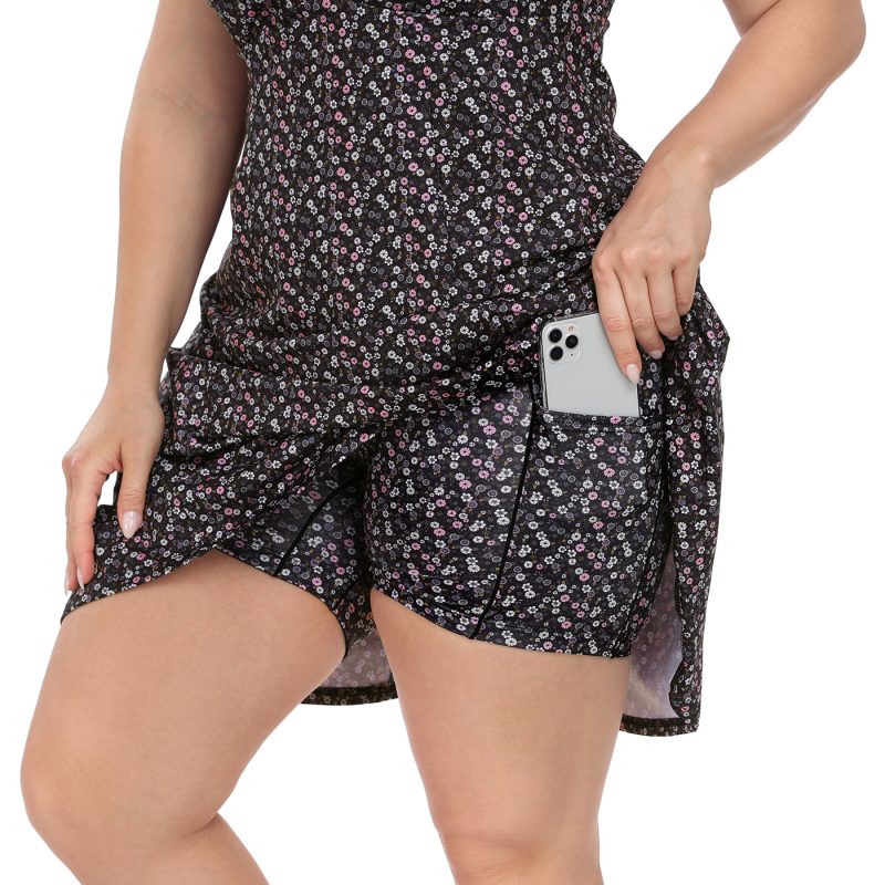 Plus Size Tennis Athletic Workout Dress with Built-in Shorts & Bra - Image 37